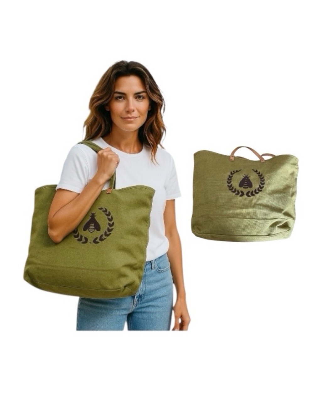 Ballard Burlap Embroidered Tote Bag